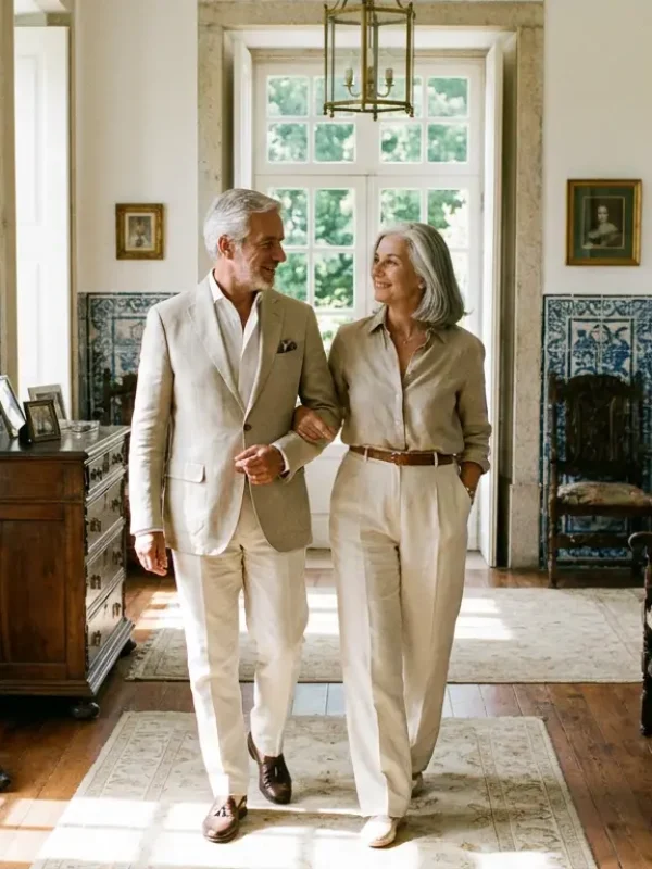 casal elegante caminhando
